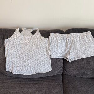 Calvin Klein White & Light Gray Logo Racerback Tank and Shorts Set